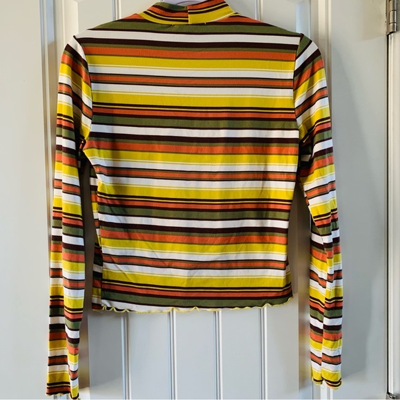 Forever 21 Retro Style Striped Mock Neck Long Sleeve Ruffle Trim Shirt | Medium - Picture 7 of 7